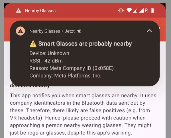 Приложение Nearby Glasses предупредит вас, если кто-то поблизости использует умные очки